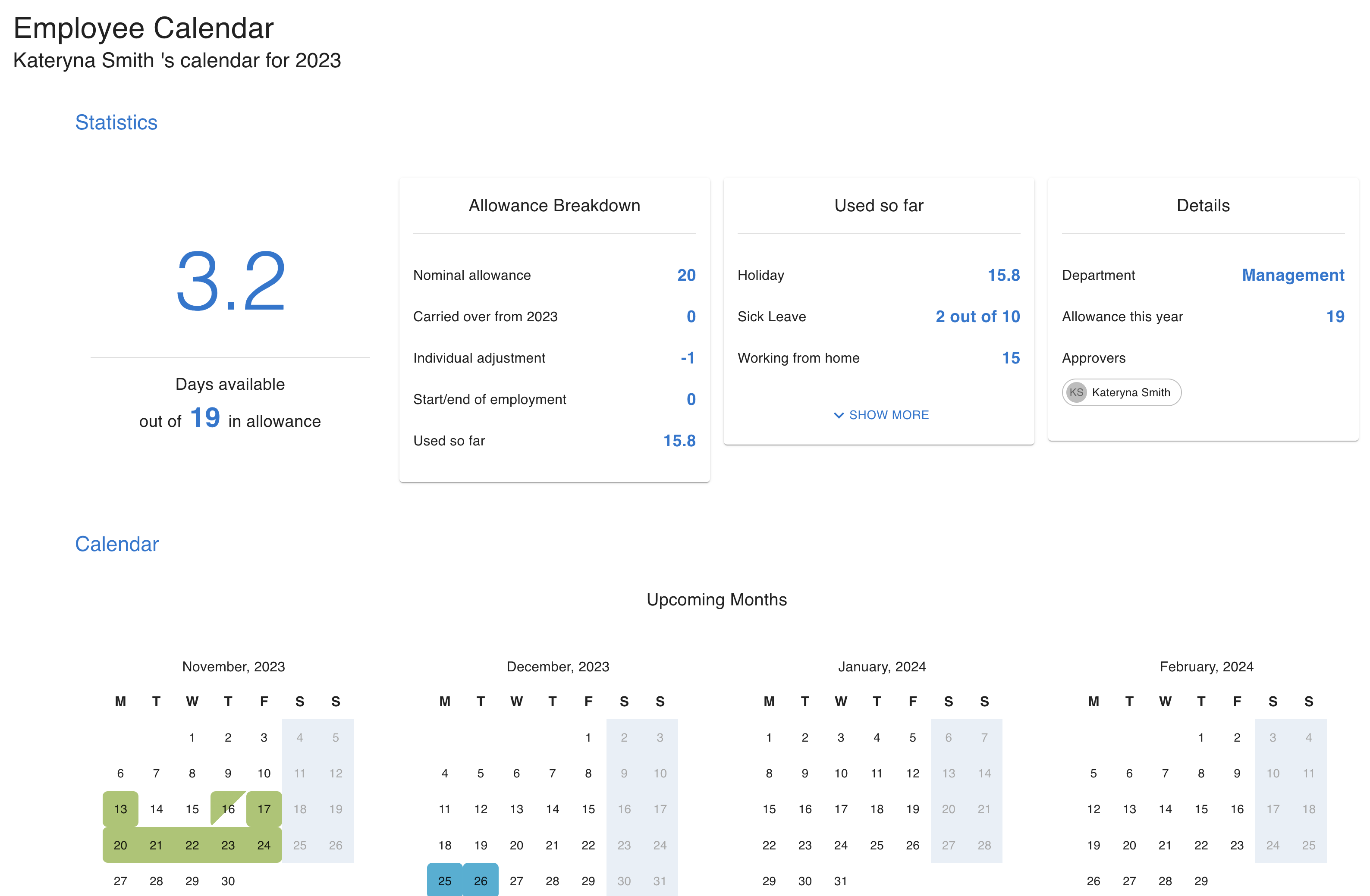 Employee Calendar screenshot at TimeOff.Management