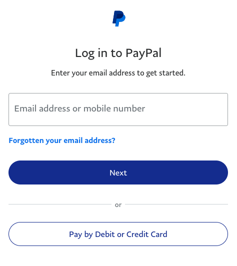 Screenshot of PayPal login form
