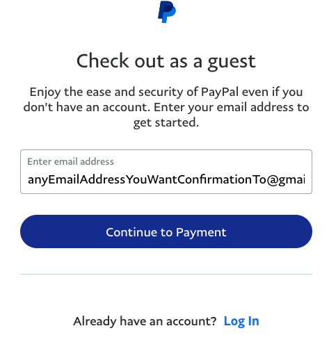 PayPal Check out as a guest form