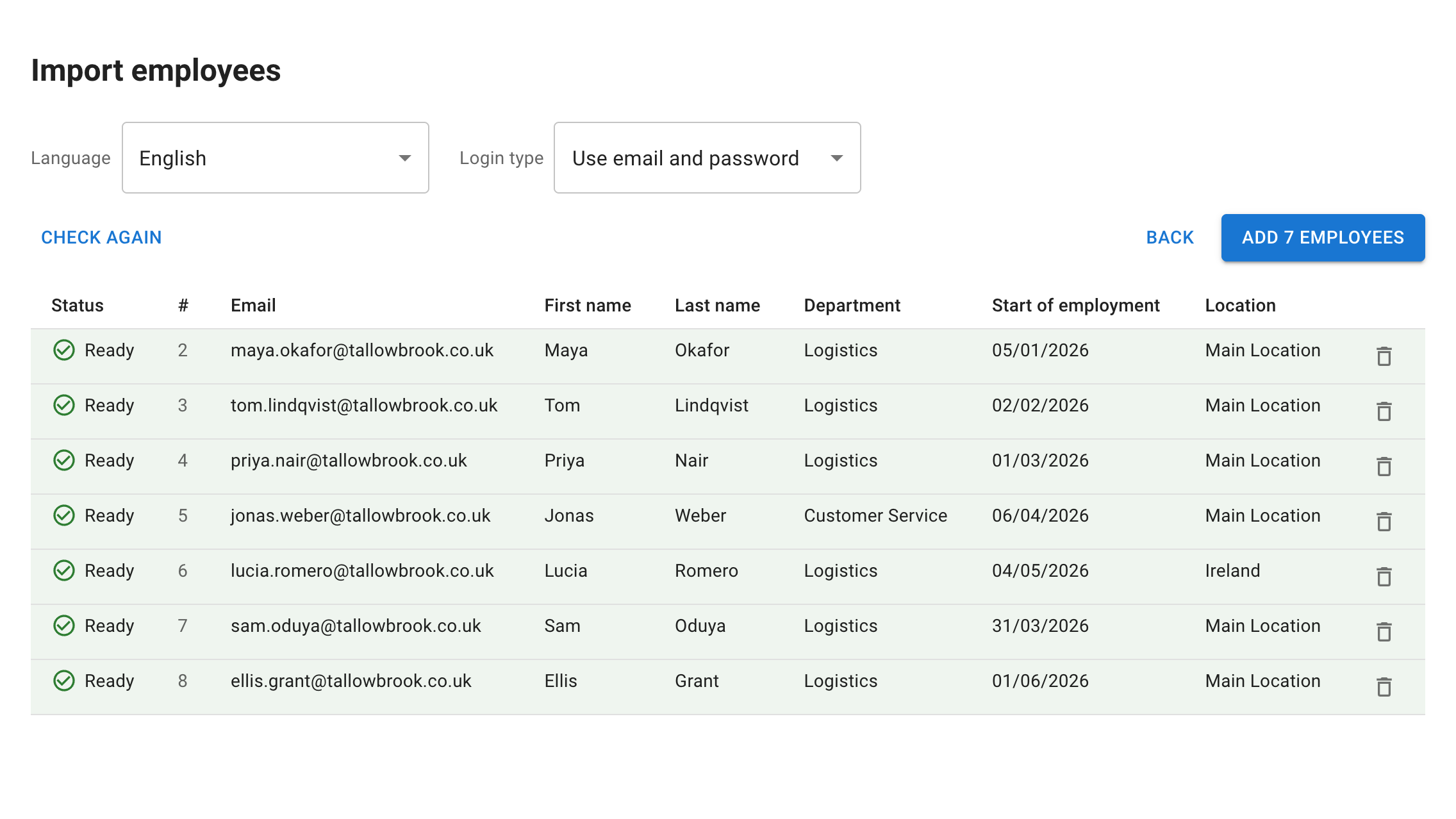 Import employees from a spreadsheet: your whole team at once