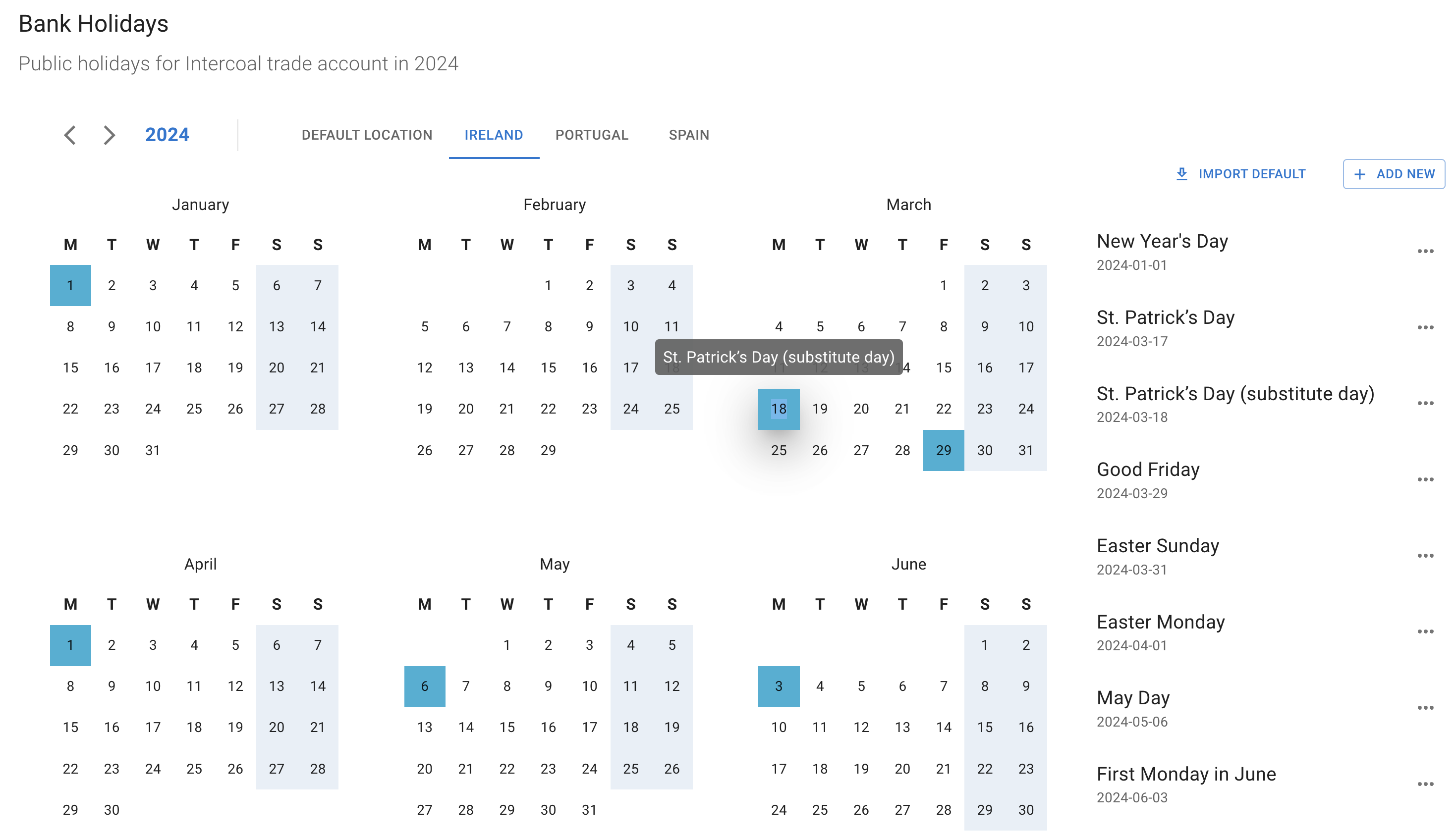 Bank holidays screen now in new design