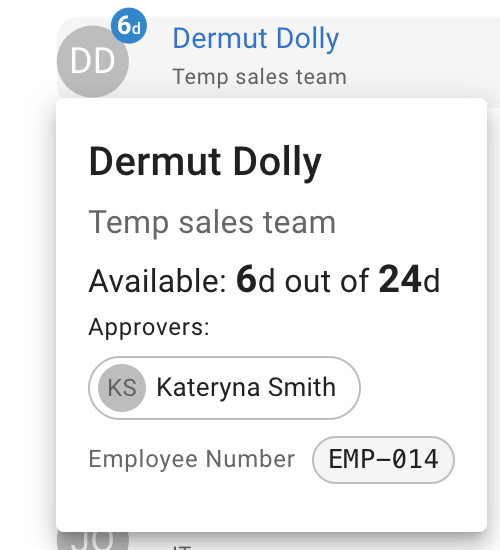 Employee number shown in Team View summary popup