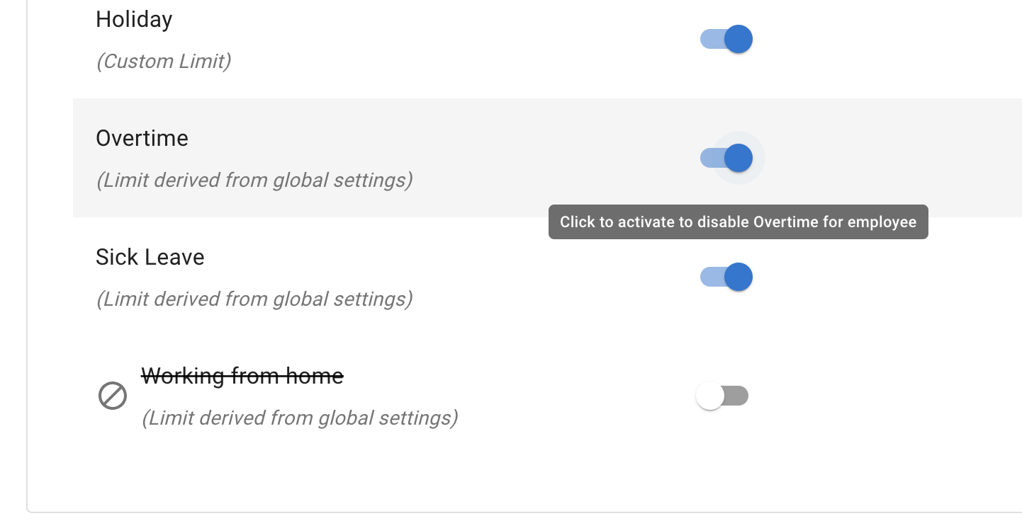 Customize leave types available for employee