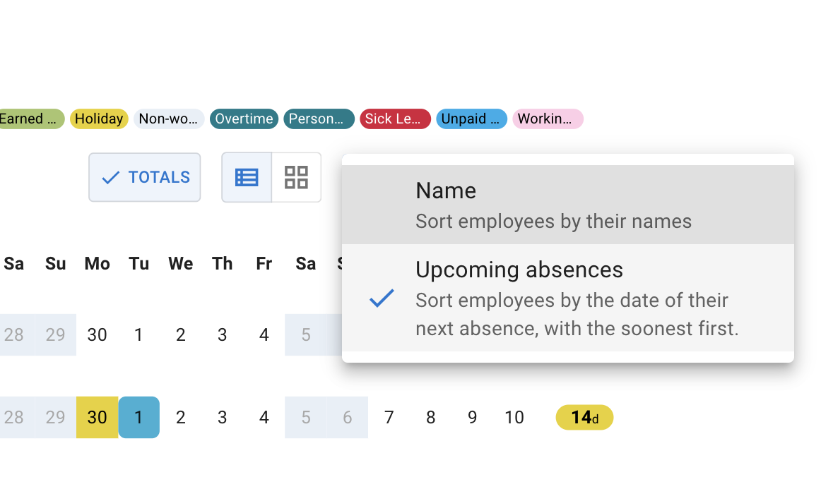 Sorting by upcoming absences