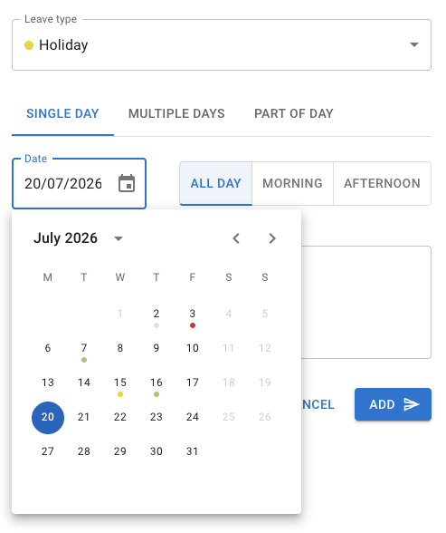New date picker for request form