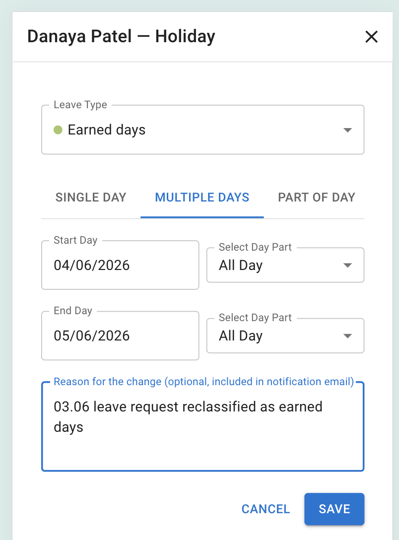 Leave requests can be edited from mobile