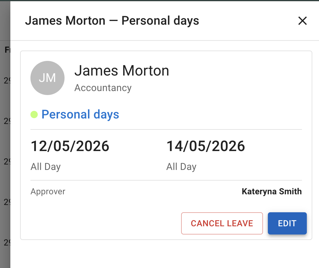 Edit leave request from Team View