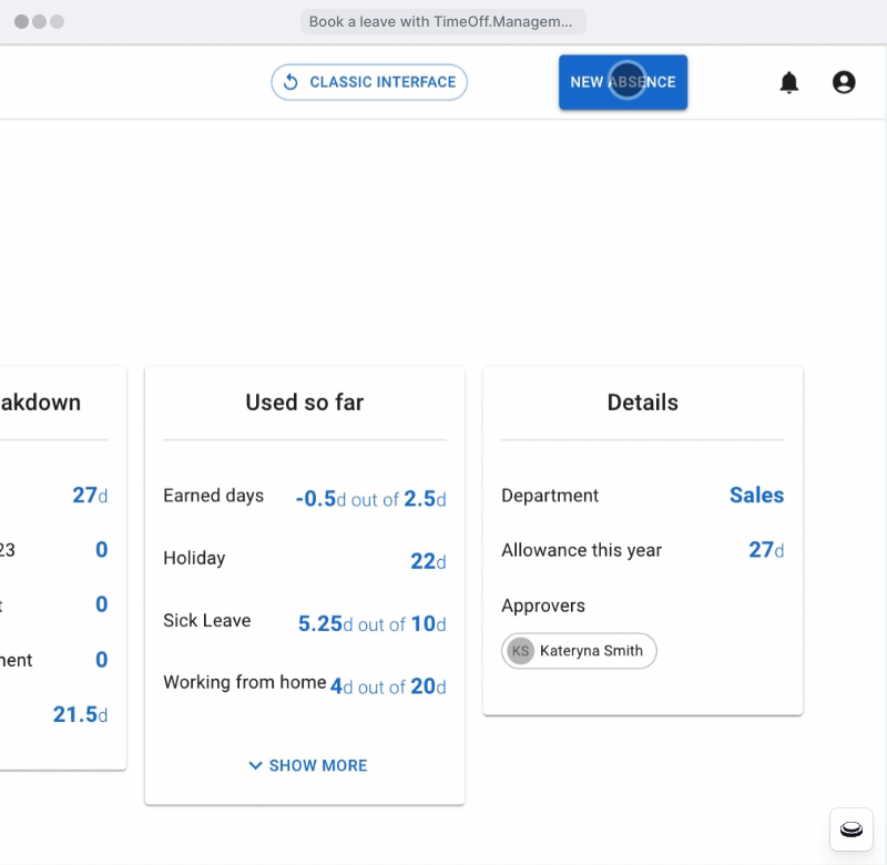 Creating a time off request in TimeOff.Management