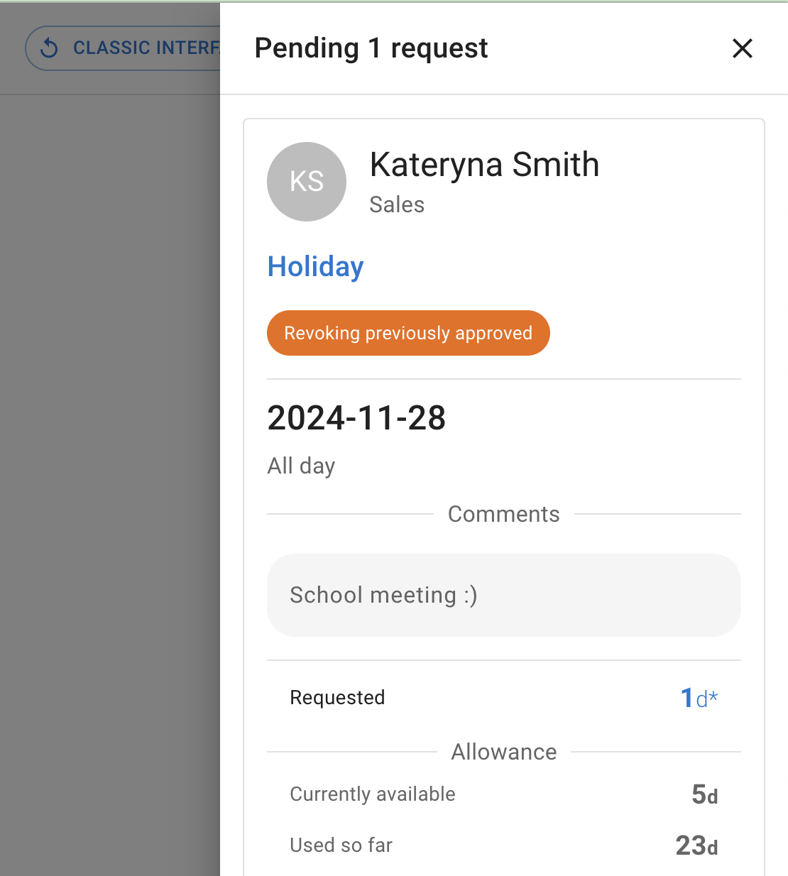 Leave approval flow in TimeOff