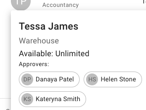 Employee allowance details showing unlimited allowance and approvers in TimeOff
