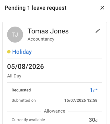 Pending leave request details in TimeOff