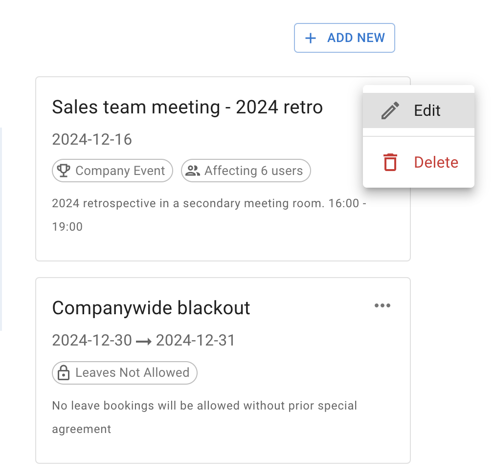 Blackouts and company events
