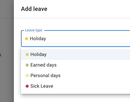 Add leave screen with leave type dropdown in TimeOff