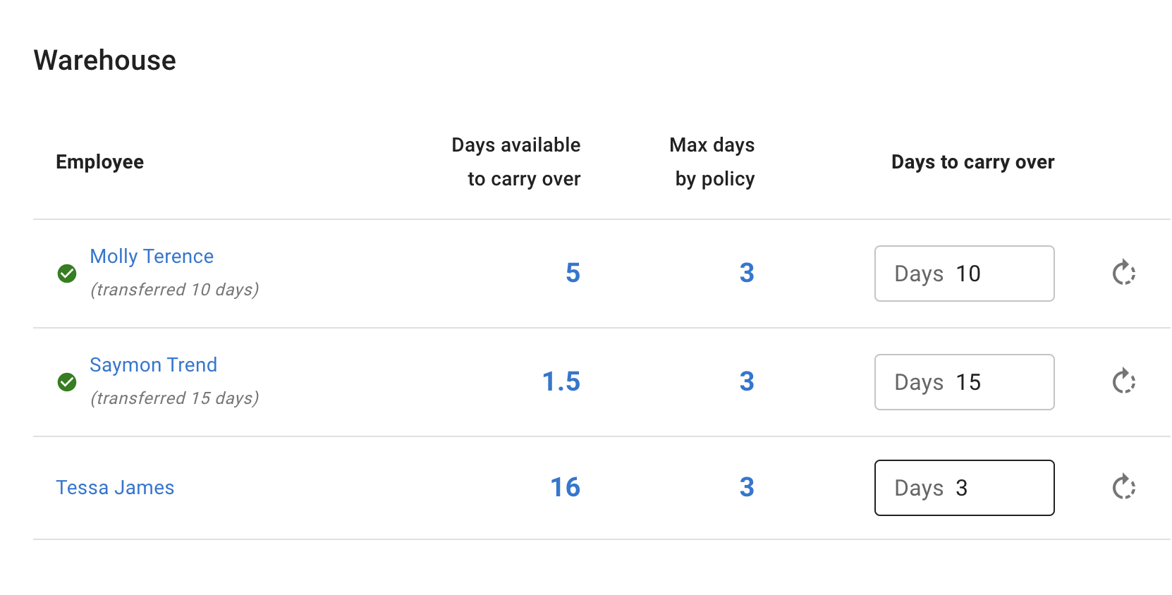 Carry over settings for department