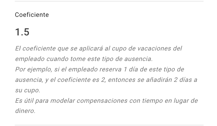 Coeficiente para tipo de ausencia en español