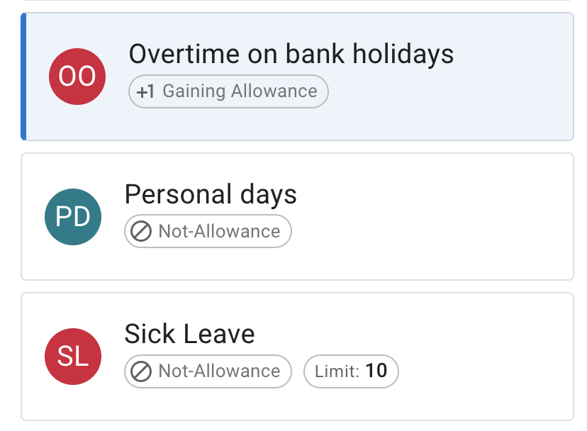 Various leave types created in TimeOff