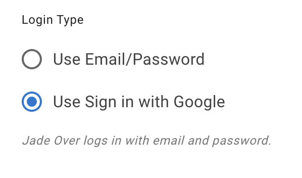 Login options showing SSO with Google
