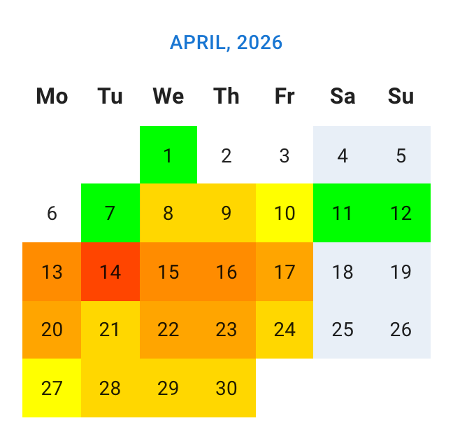 A month of the leave heat map, where dates with more people away stand out