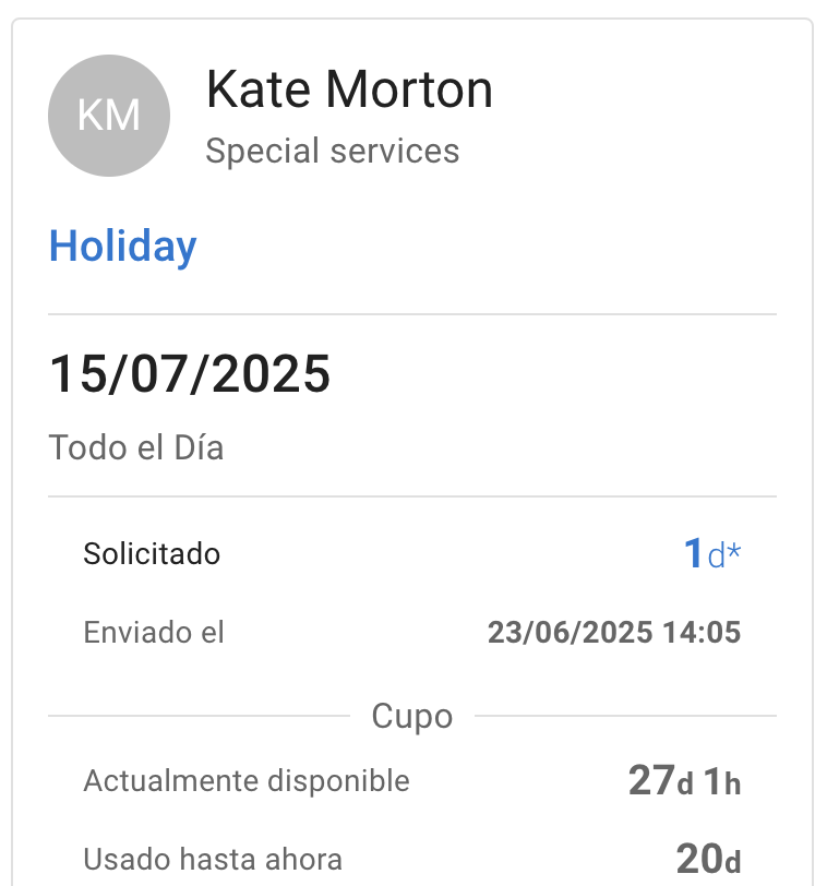 Solicitud de vacaciones para aprobación