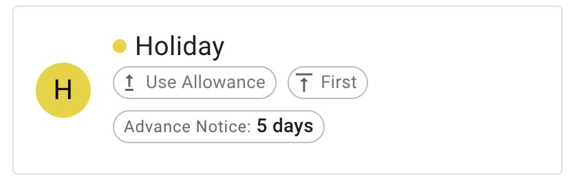 Holiday leave type configured to use allowance with a five-day advance-notice rule