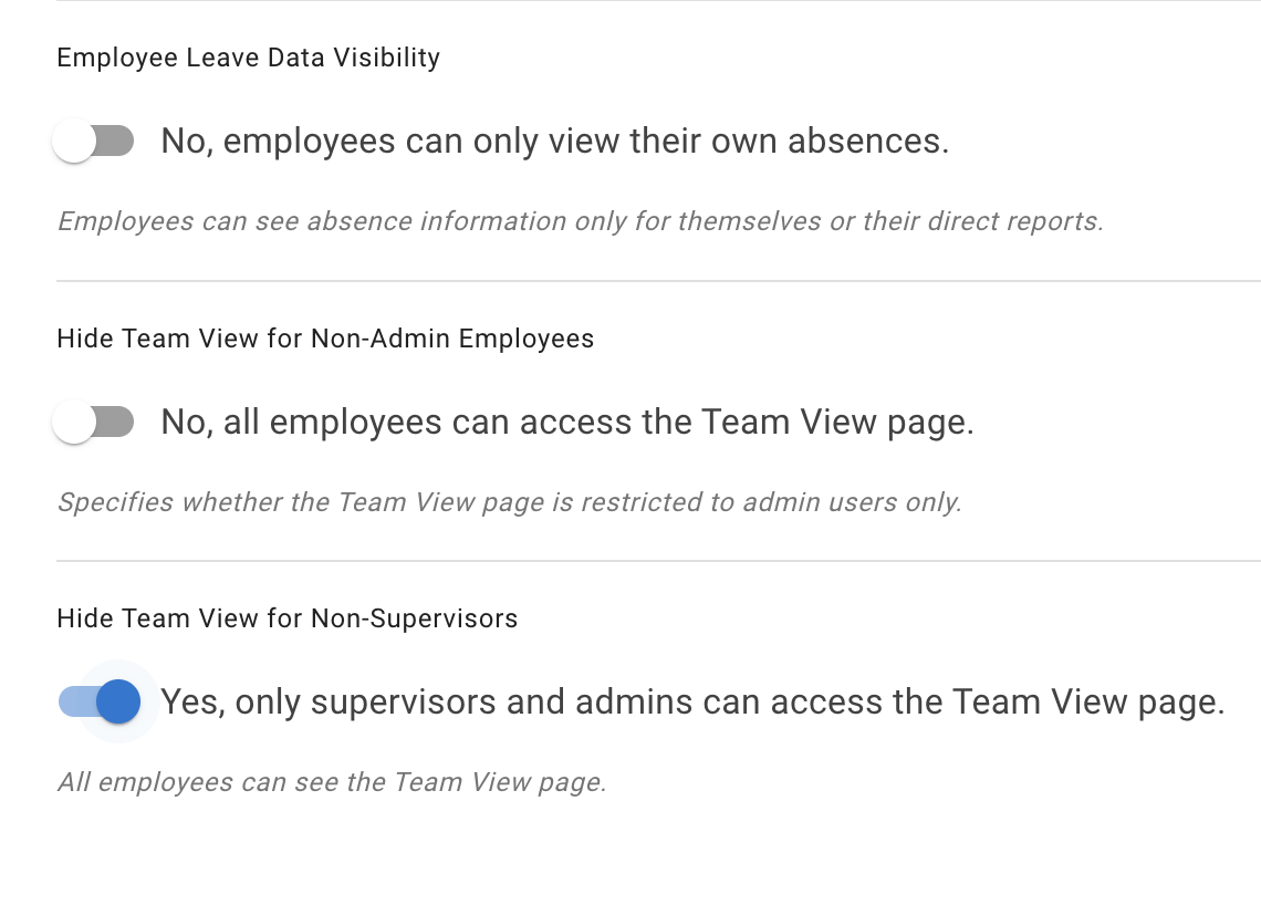 Privacy settings for Team View visibility