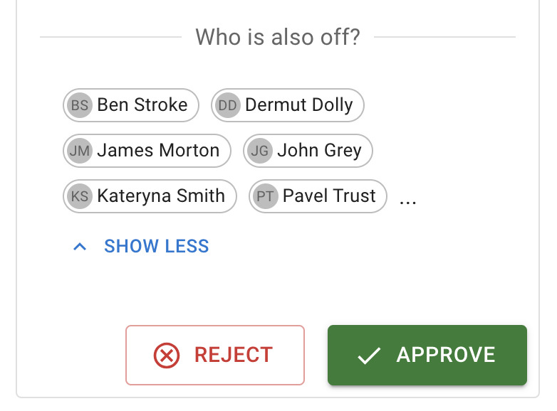 Who's off information for approver