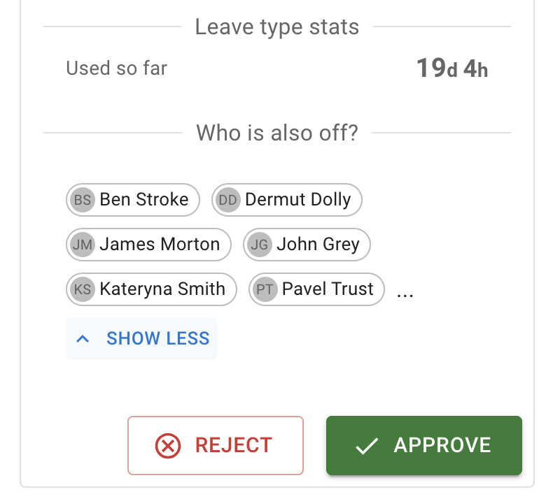 Who's off information shown during approval