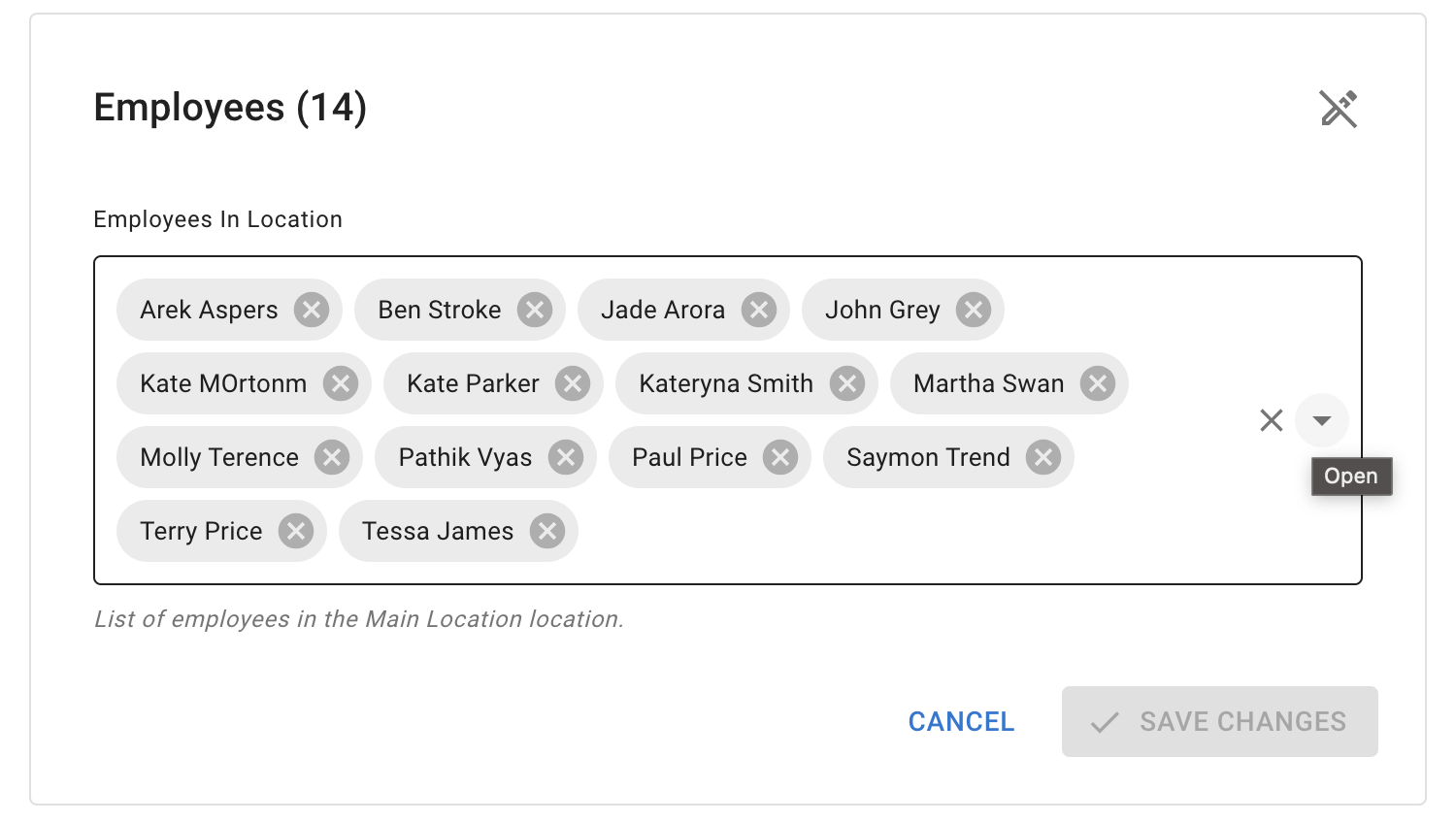 Add or remove employees in a location