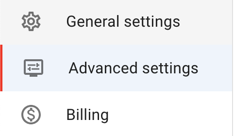 Advanced settings menu