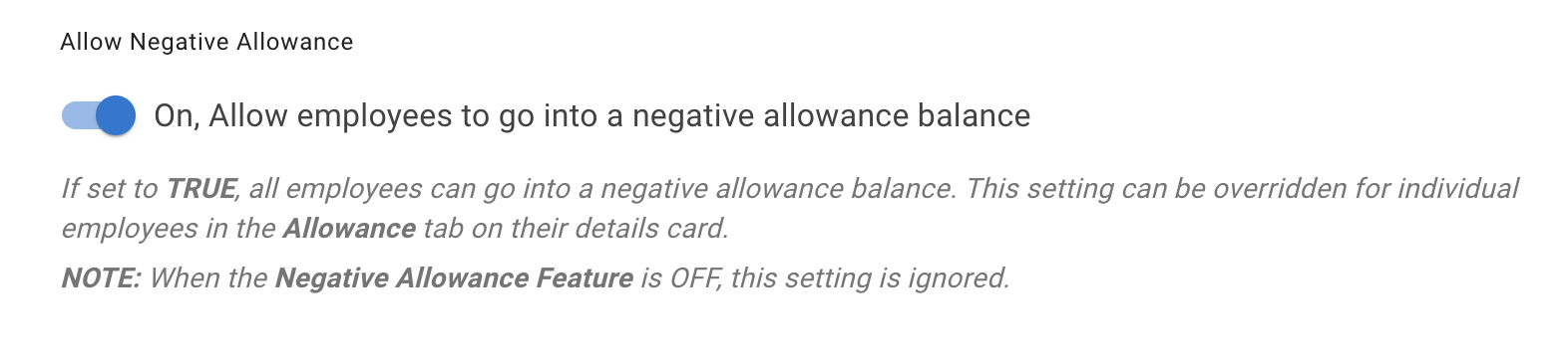 Allow negative allowance for all employees
