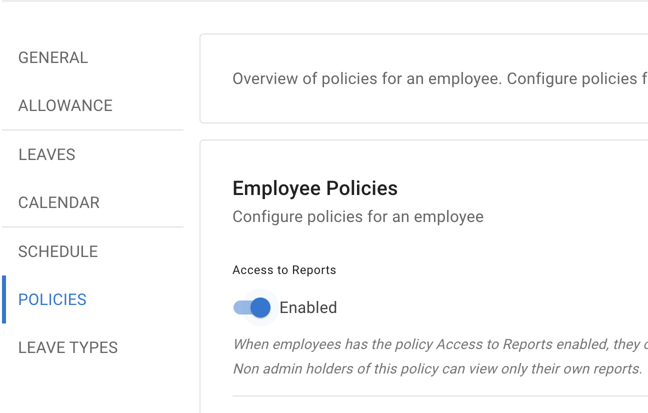 Assign reports policy in employee