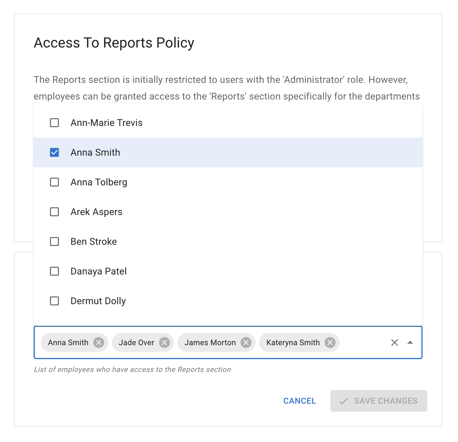 Assign access to reports policy
