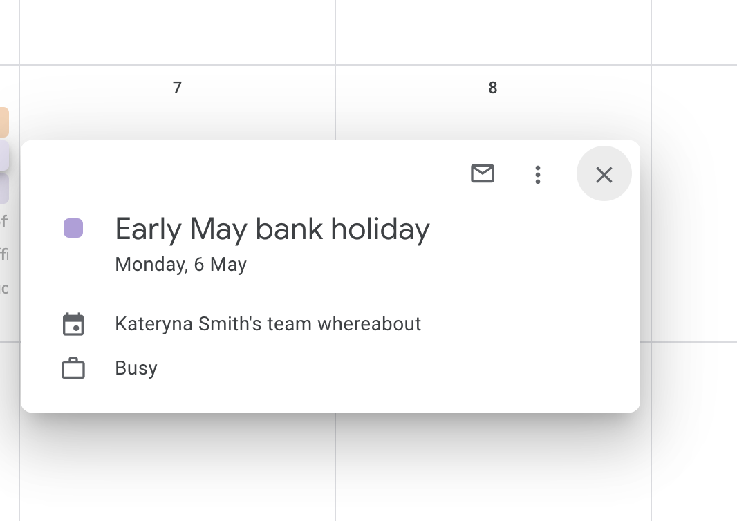 Bank holiday on calendar feed