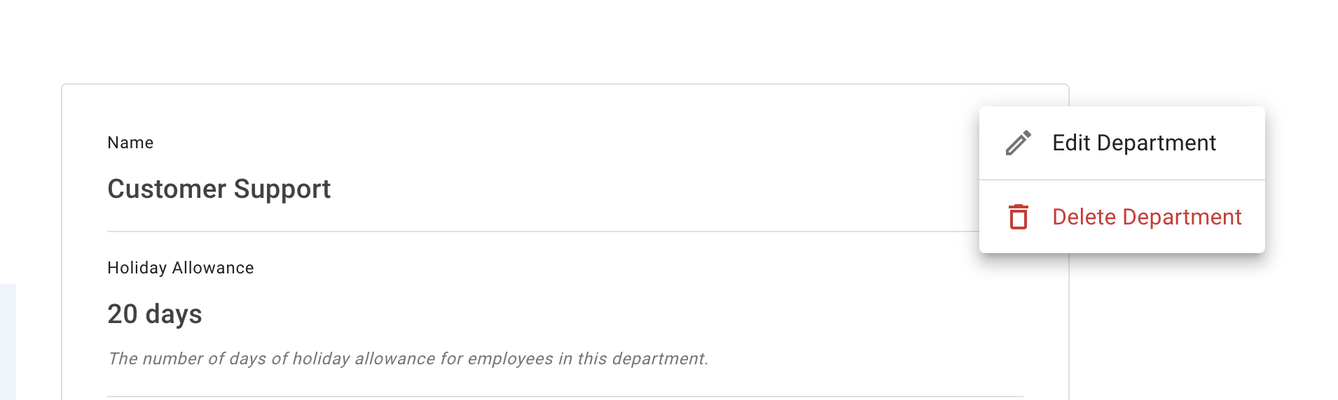 Delete department menu