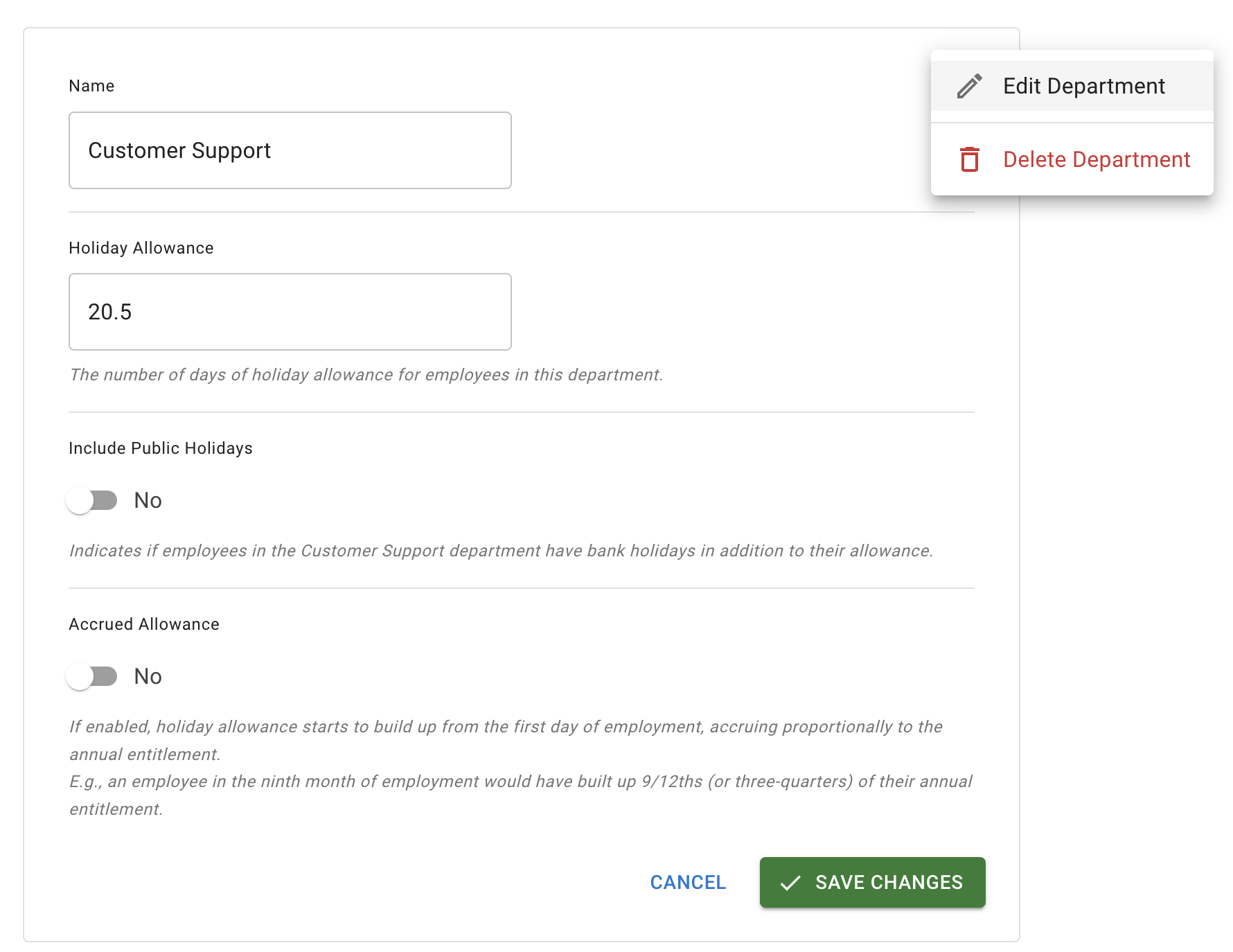 Edit department details