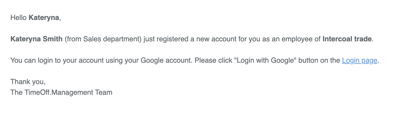 Email to new employee to set up a new password