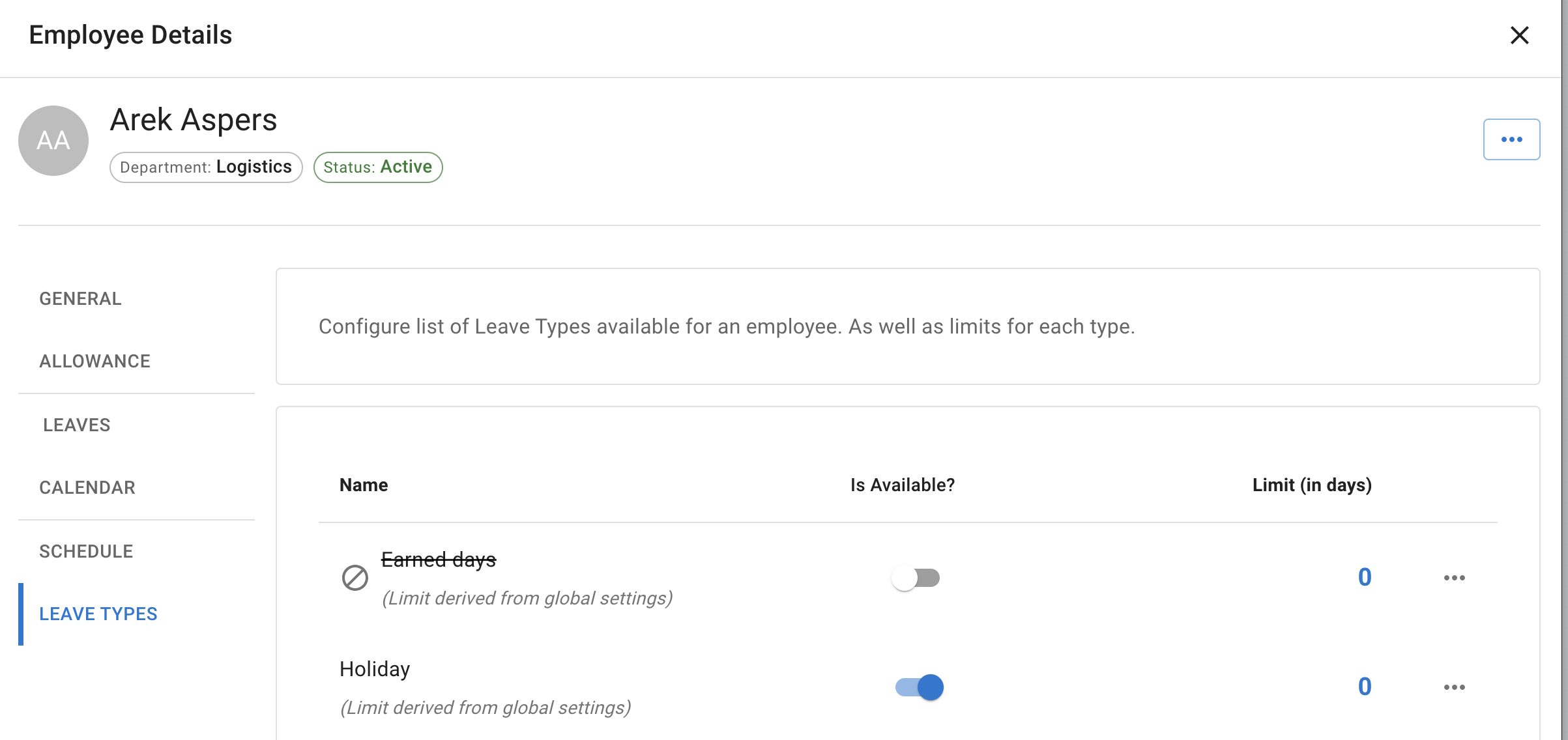 Employee leave types list