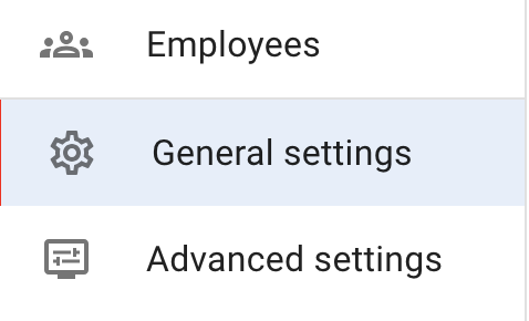 General settings menu