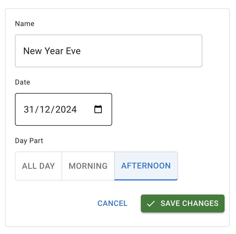 Half-day bank holiday option