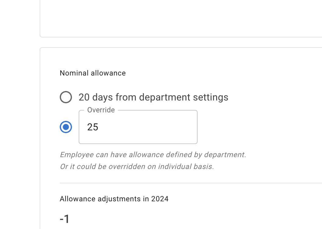 Individual nominal allowance setup
