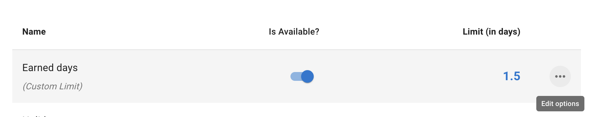 Leave type edit option