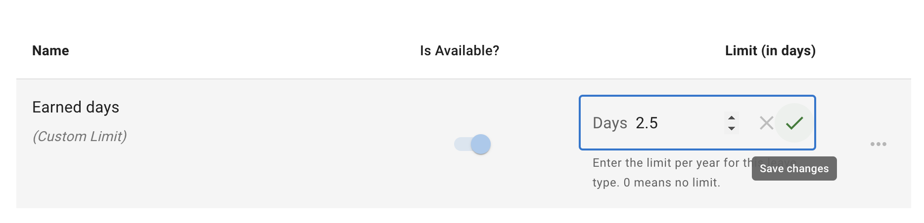 Select limit and save