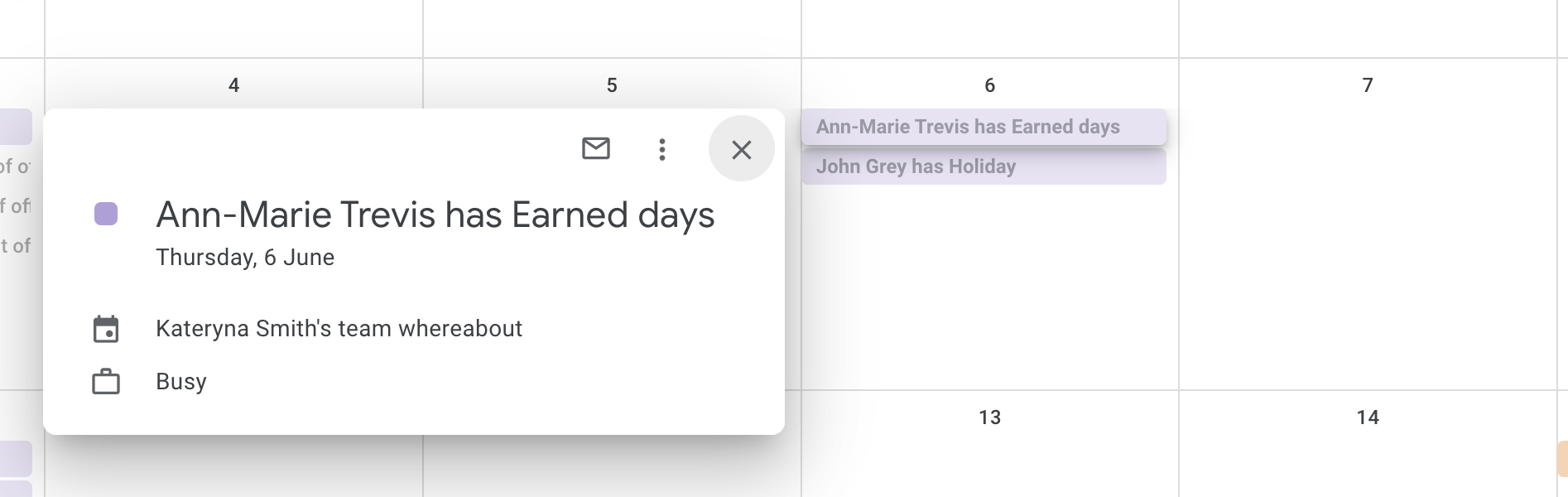 Leave types exposed on calendar feed