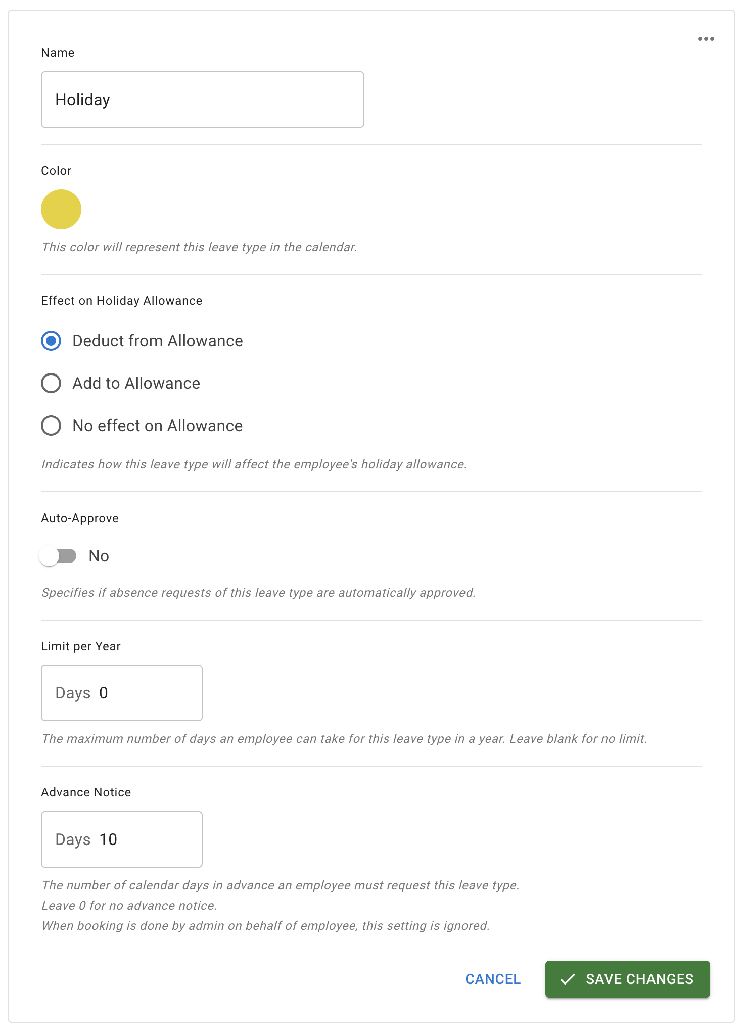Leave type form with advance notice