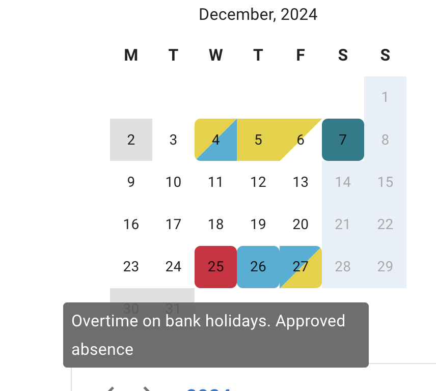 Employee Calendar month view