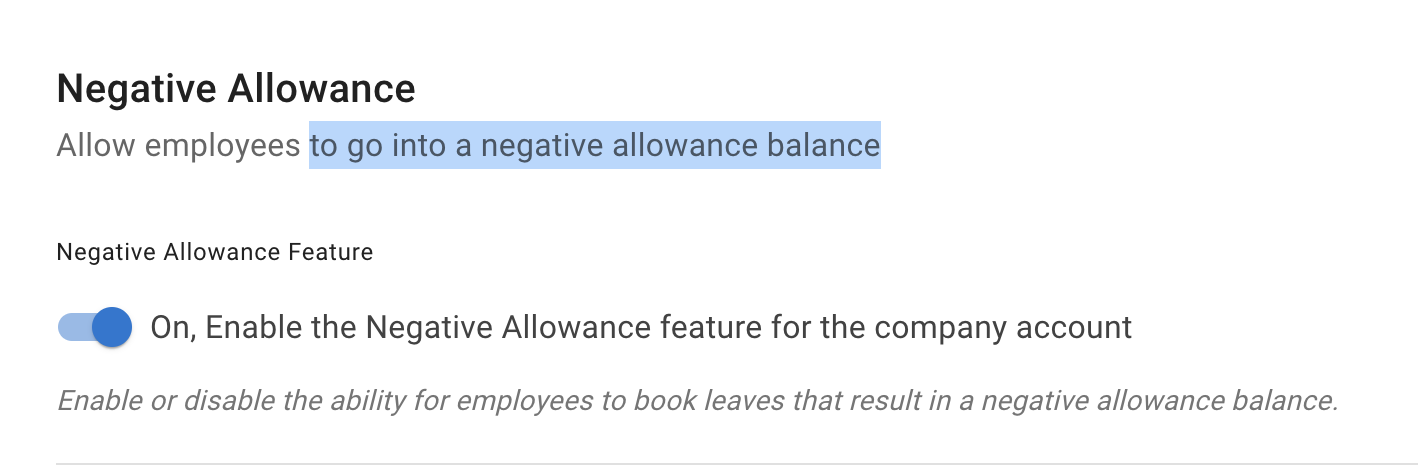 Enable negative allowance toggle