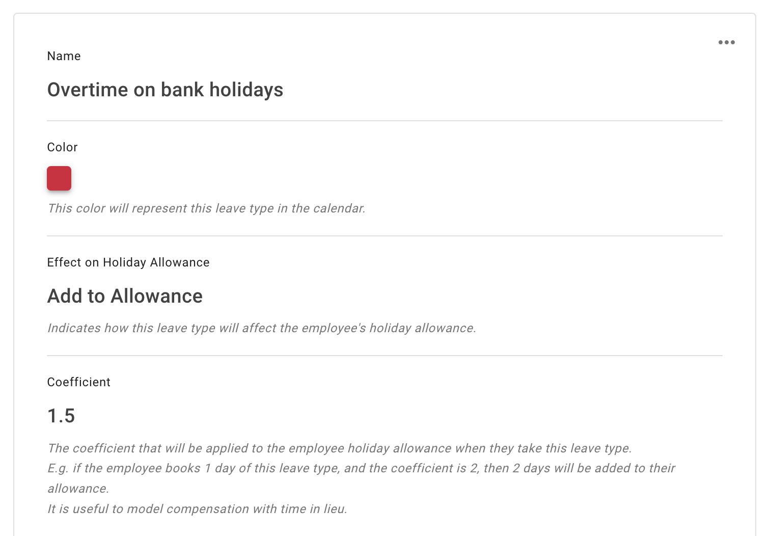 Overtime leave type coefficient 1.5