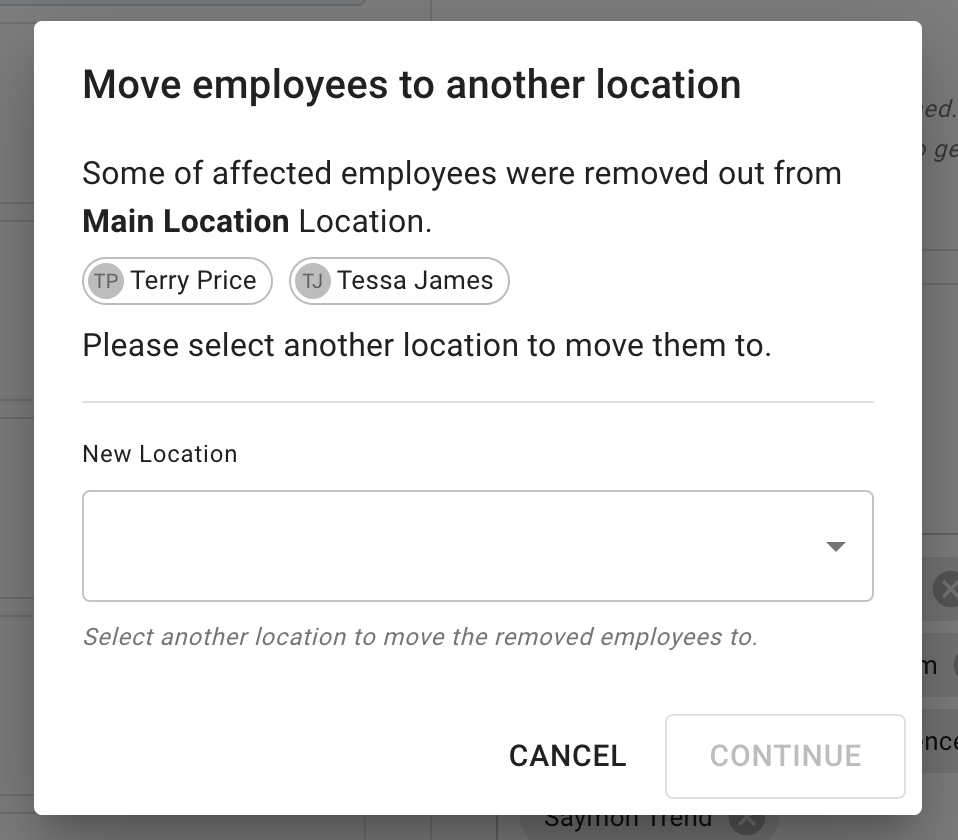 Reassign employee to a new location