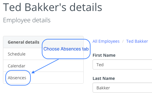 Employee Absences tab