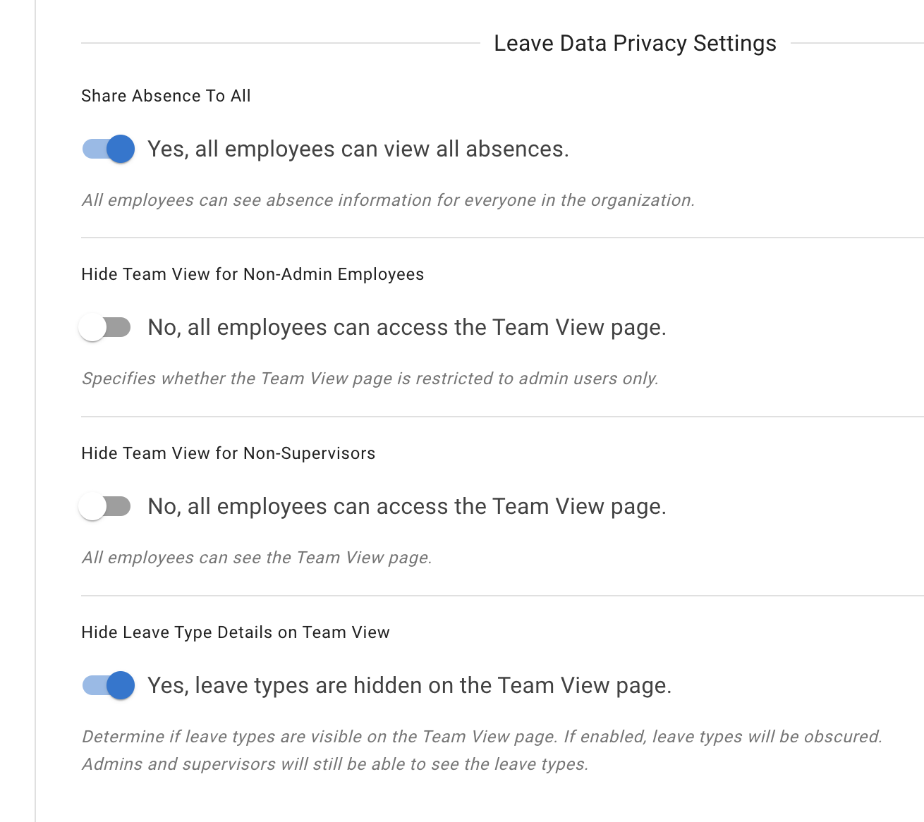 Leave data privacy settings